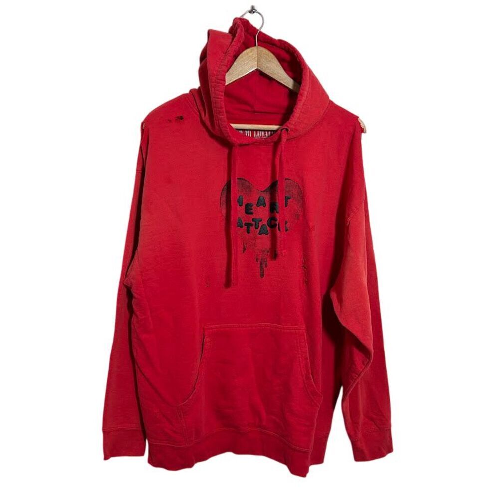 Demi Lovato Heart Attack Tour Merch Hoodie XL Red Distressed Pullover Oversized